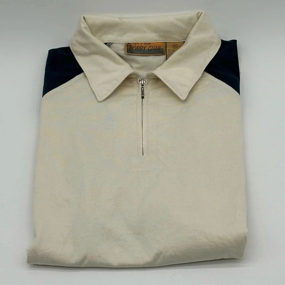 Bobby Chan Polo 70% Silk Blend Shirt Mens Small Green/beige/Blue size small - Picture 5 of 6